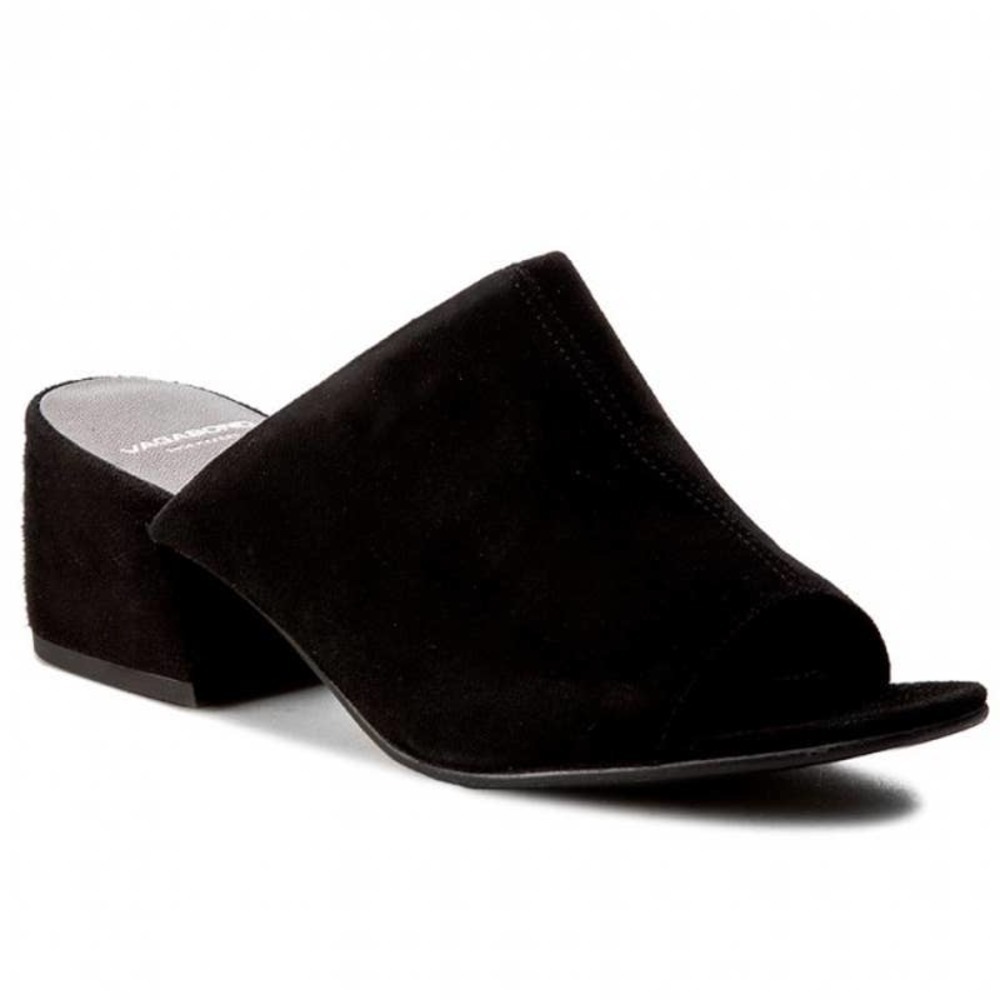 Vagabond Black Suede Leather Open Toe Chunky Mules Sandals Size 41 NWB